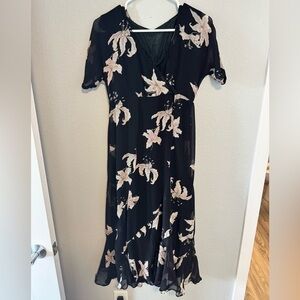 Vintage American Angel Floral Flutter Sleeve Maxi Dress Medium